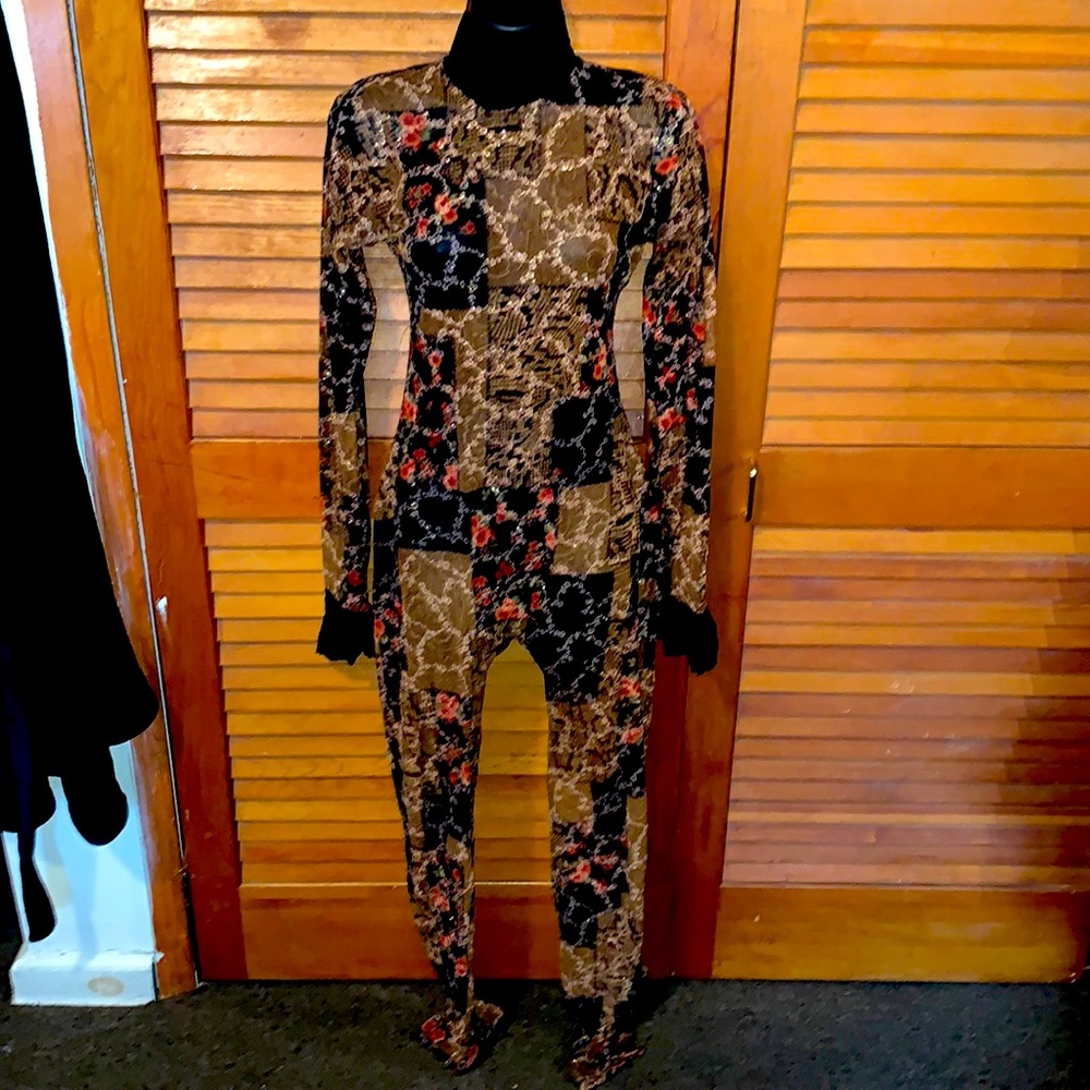 Long sleeve mesh jumpsuit